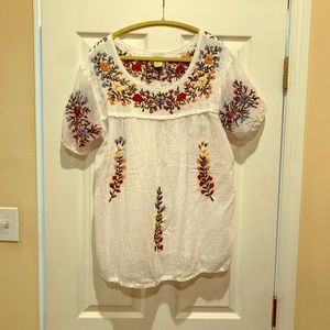 Floral Peasant Top - Embroidered - sz XL